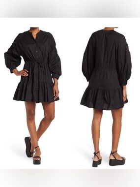 ASTR the Label Black Ruched Shirtdress L – Desk-to-Dinner Mini Dress